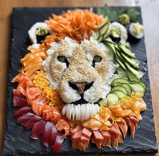 Food-Design: ein Löwe aus Sushi, Reis und Gemüse